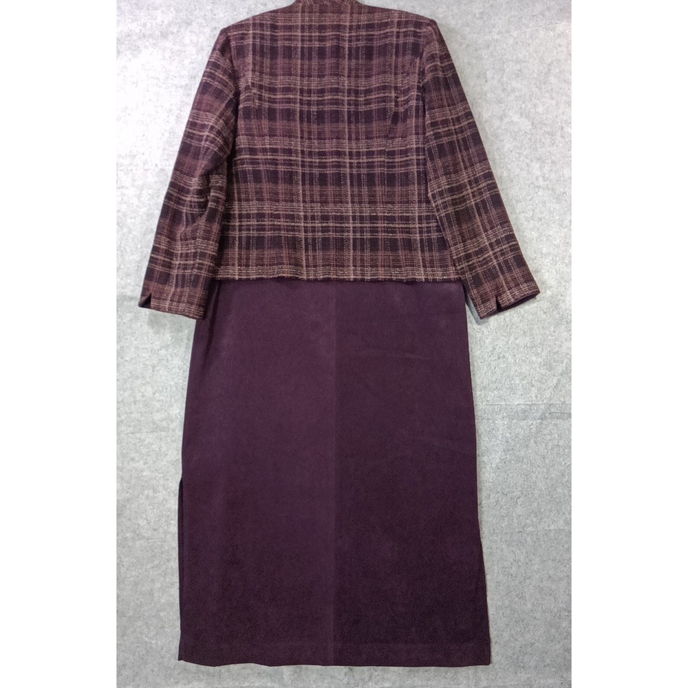 Coldwater Creek 2 Pc Dress Set Size 16 Purple Plaid Jacket Midi Dress Women - Picture 9 of 12